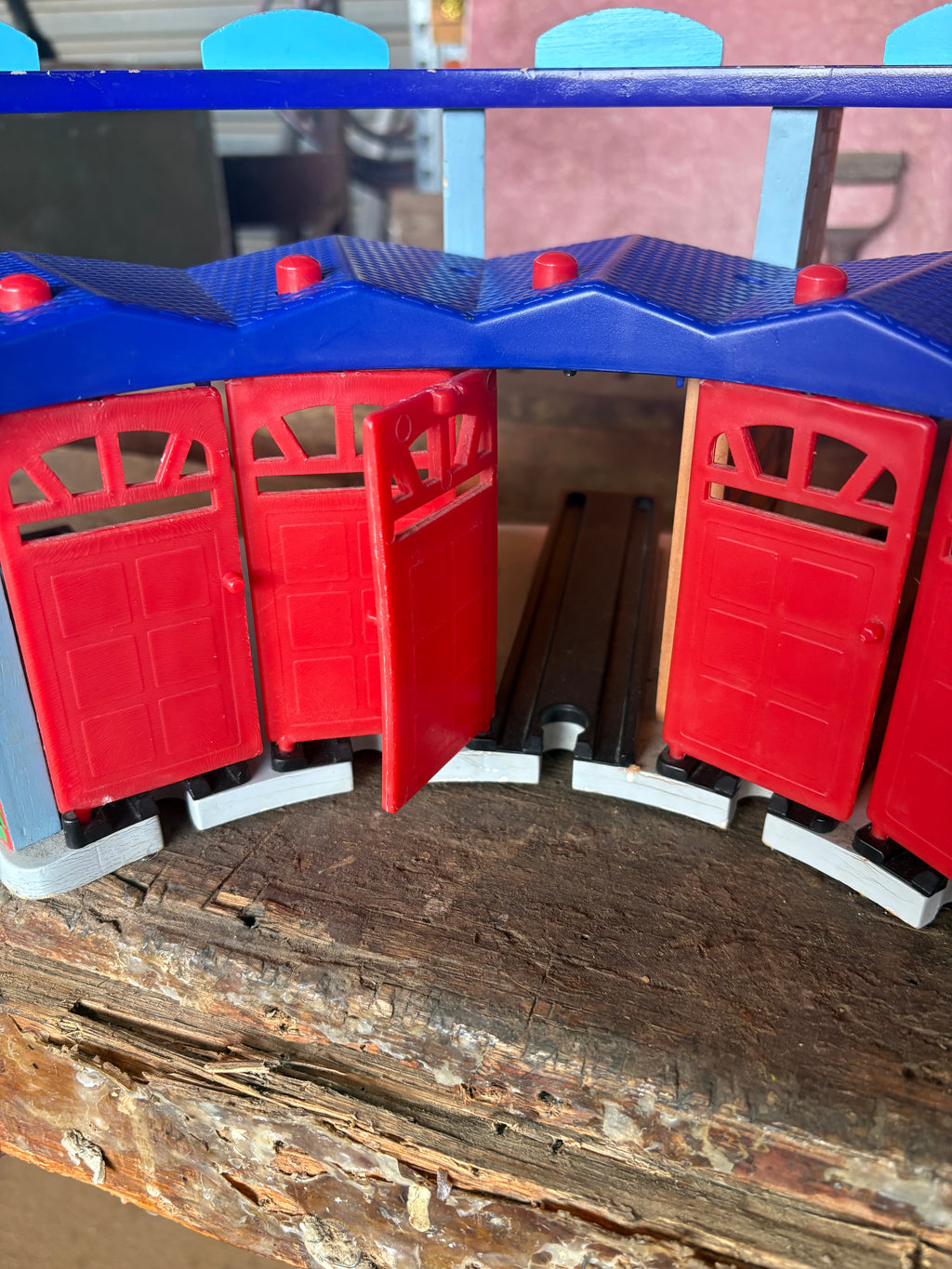 Toys train shed, barrow, blocks trolley, football