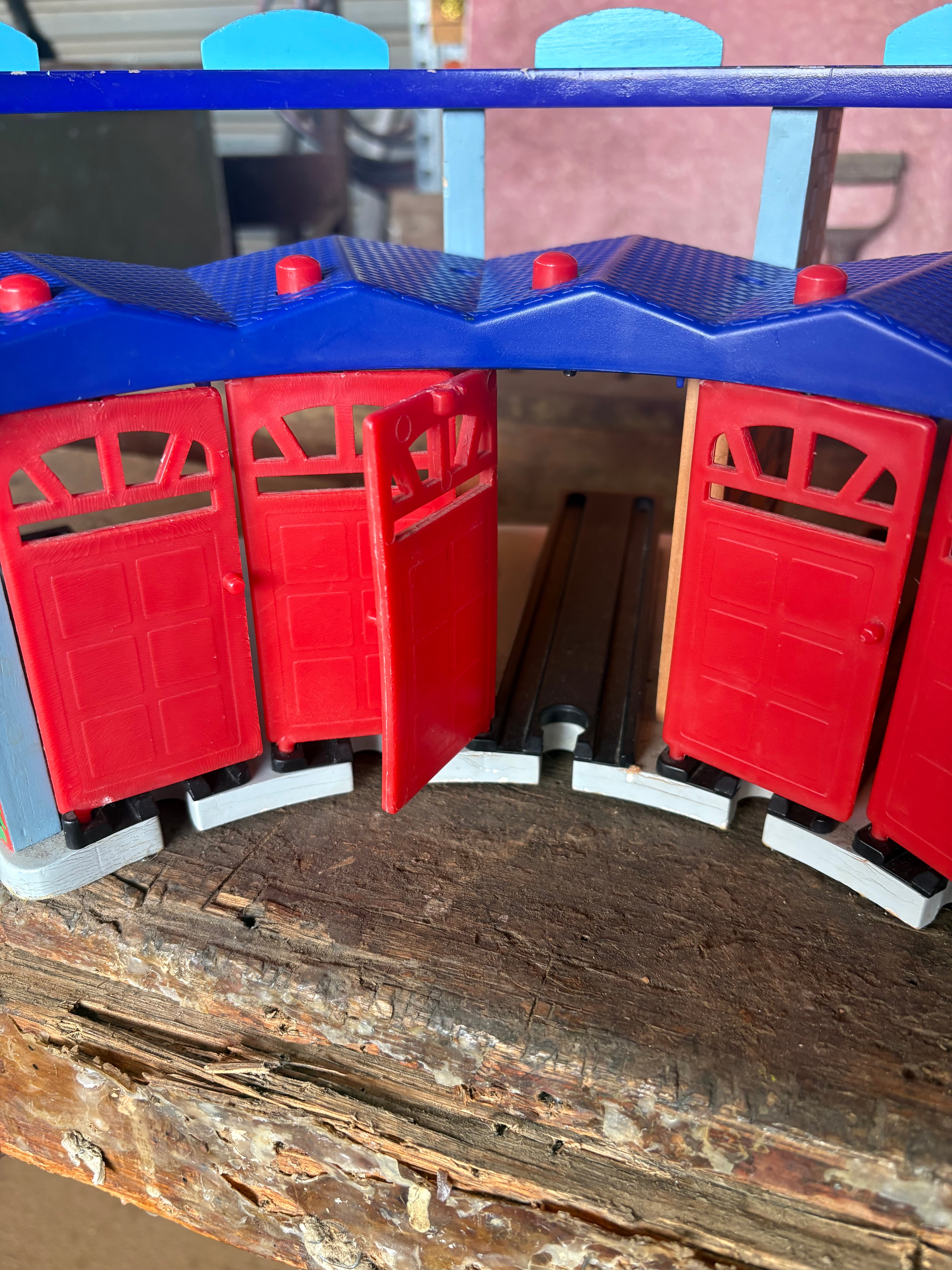Toys train shed, barrow, blocks trolley, football