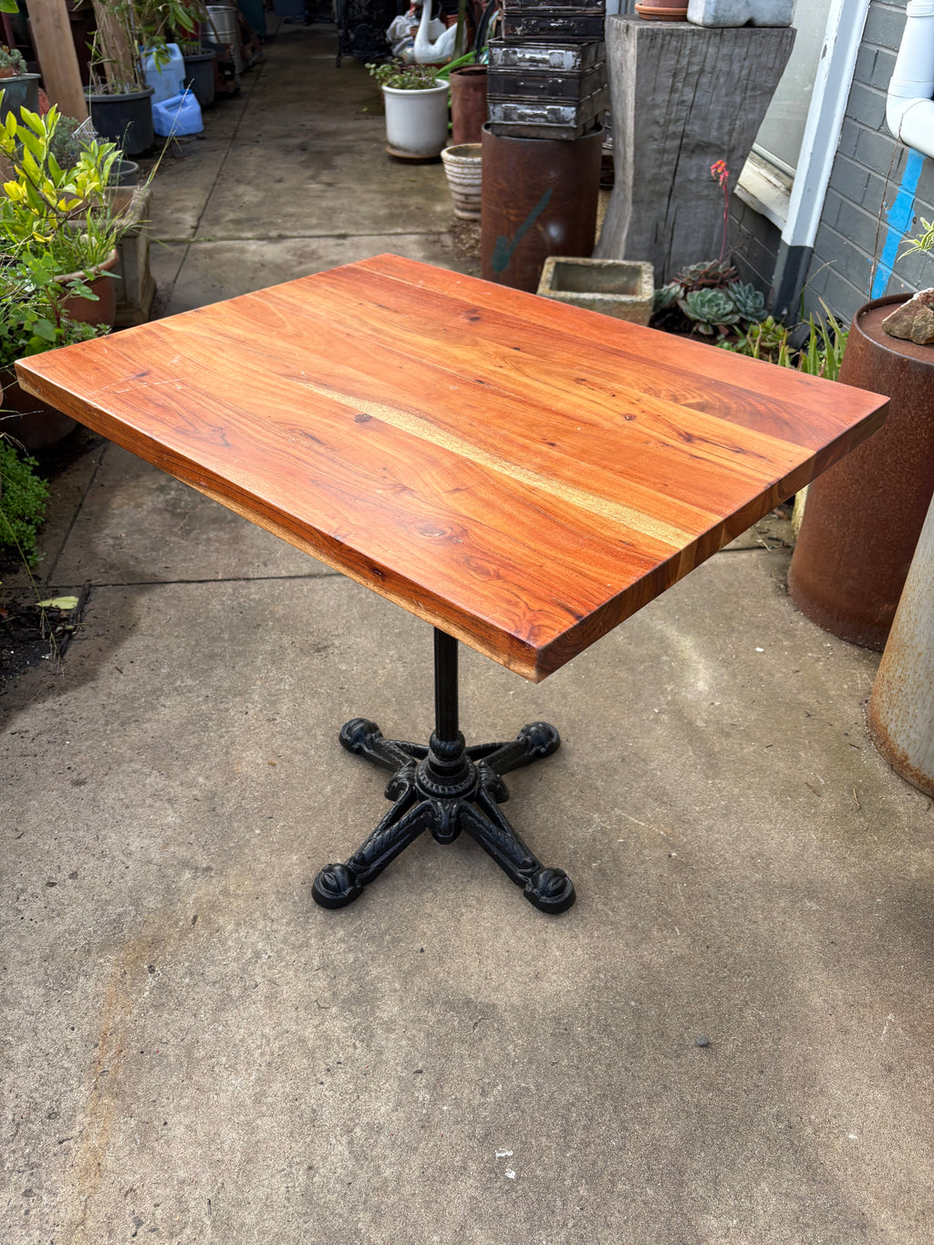 Cafe table cast iron base, solid timber top