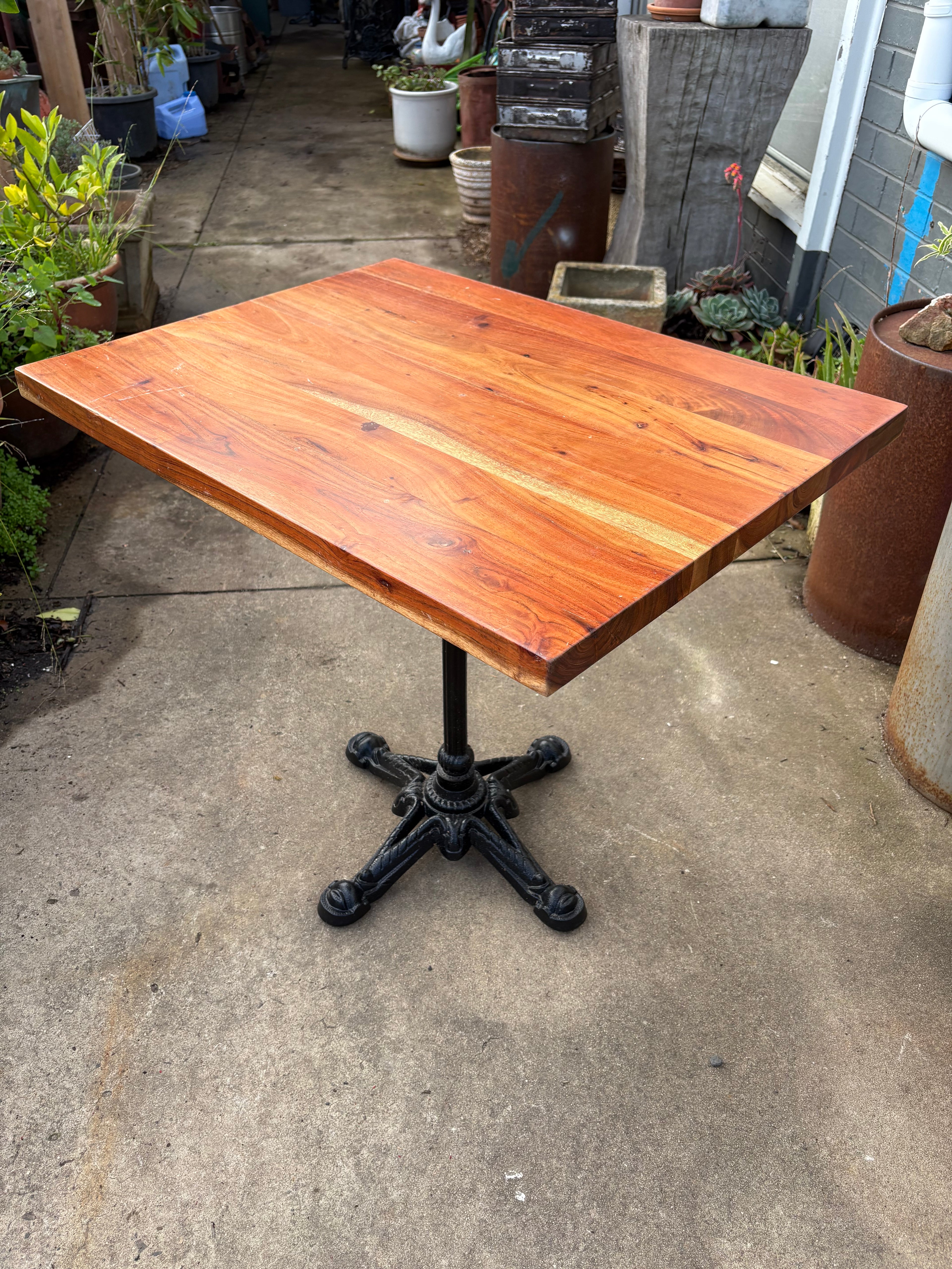 Cafe table cast iron base, solid timber top