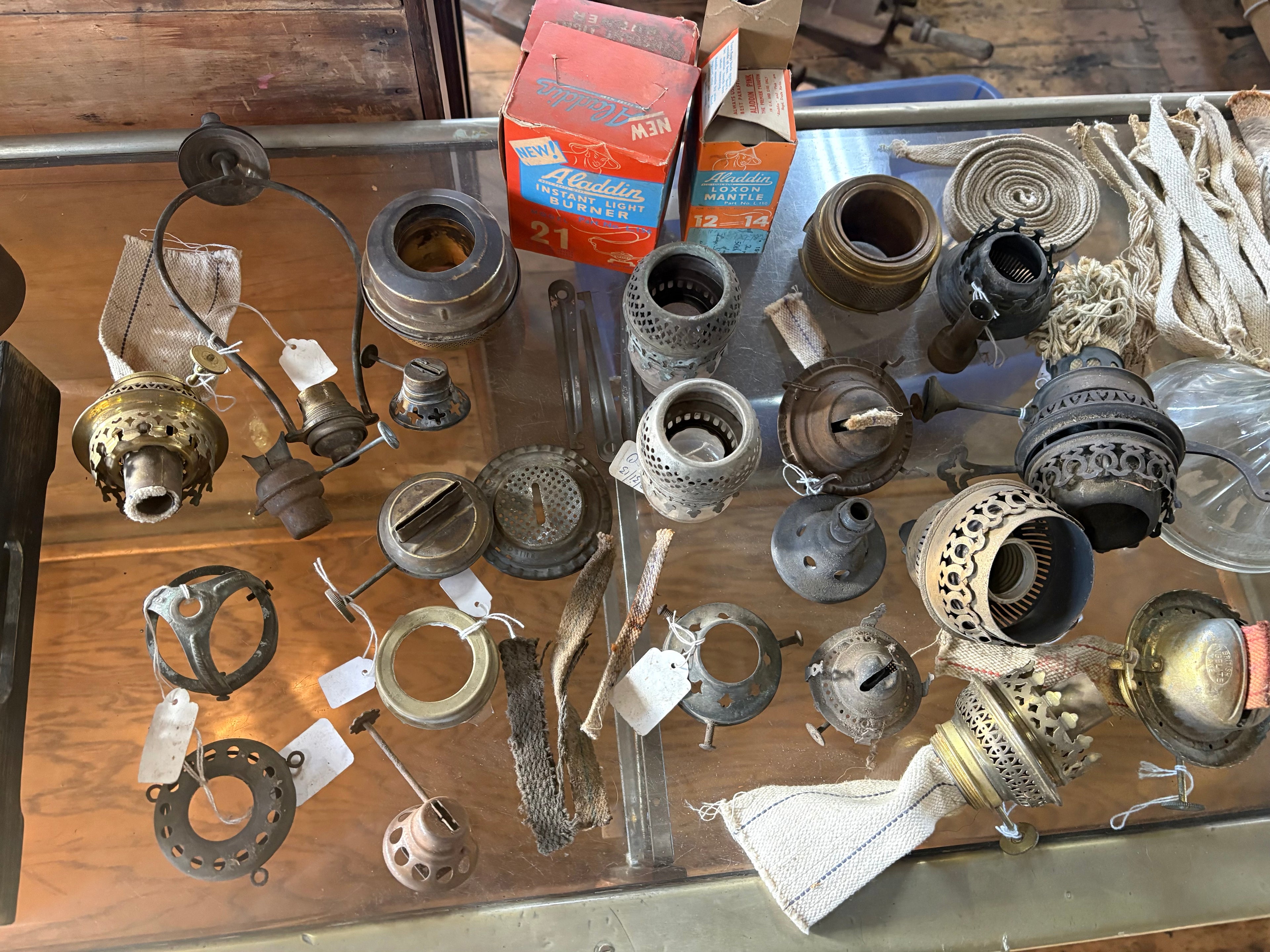 Vintage oil lamps and parts