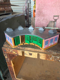 Toys train shed, barrow, blocks trolley, football