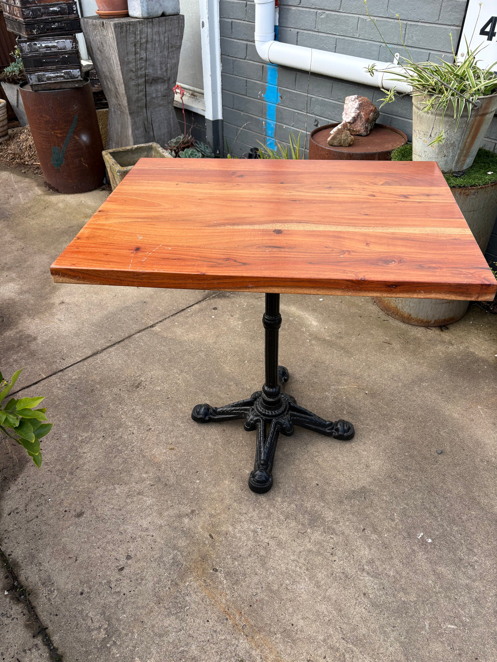 Cafe table cast iron base, solid timber top