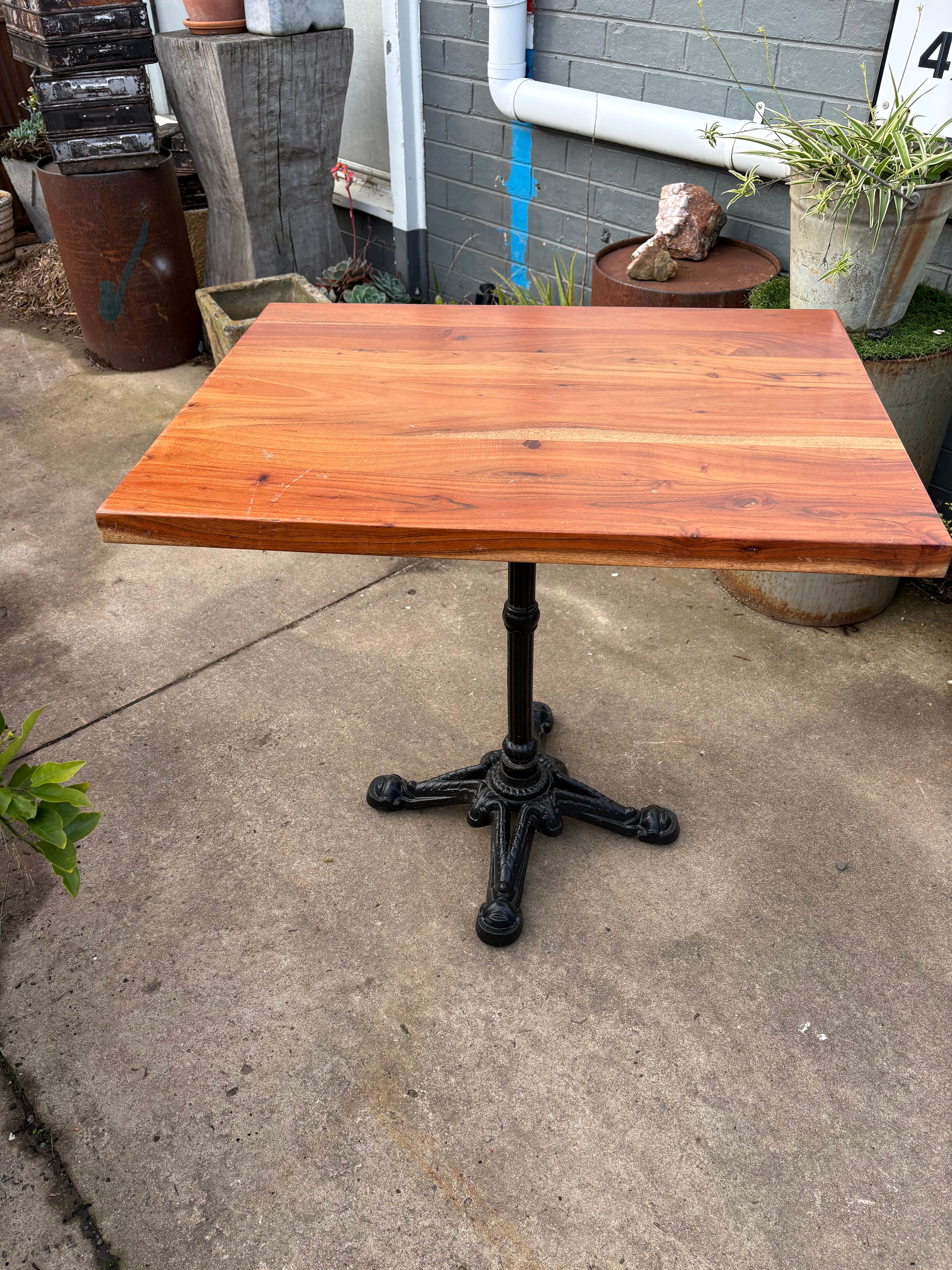 Cafe table cast iron base, solid timber top