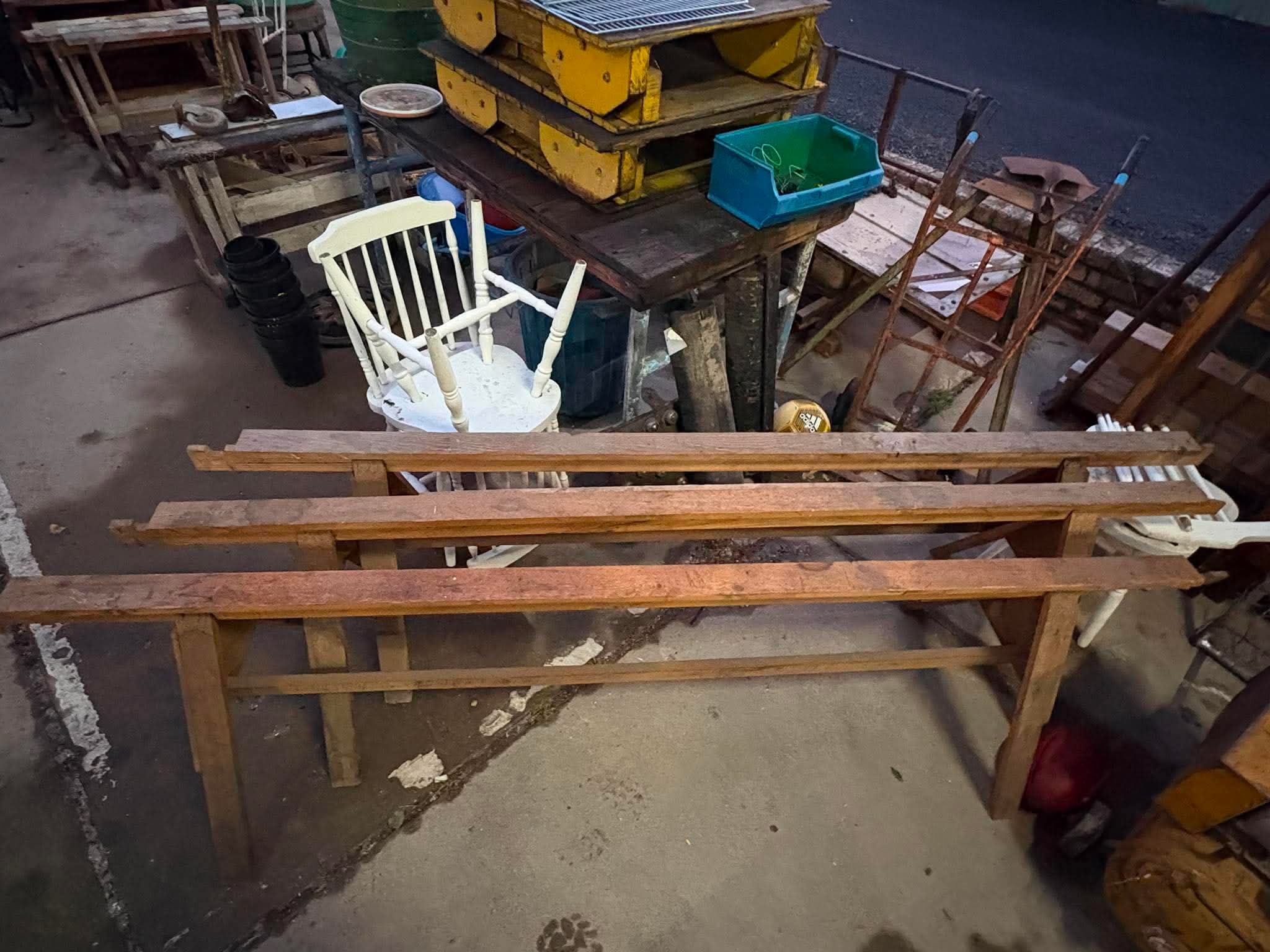 Handmade long sawhorse trestles
